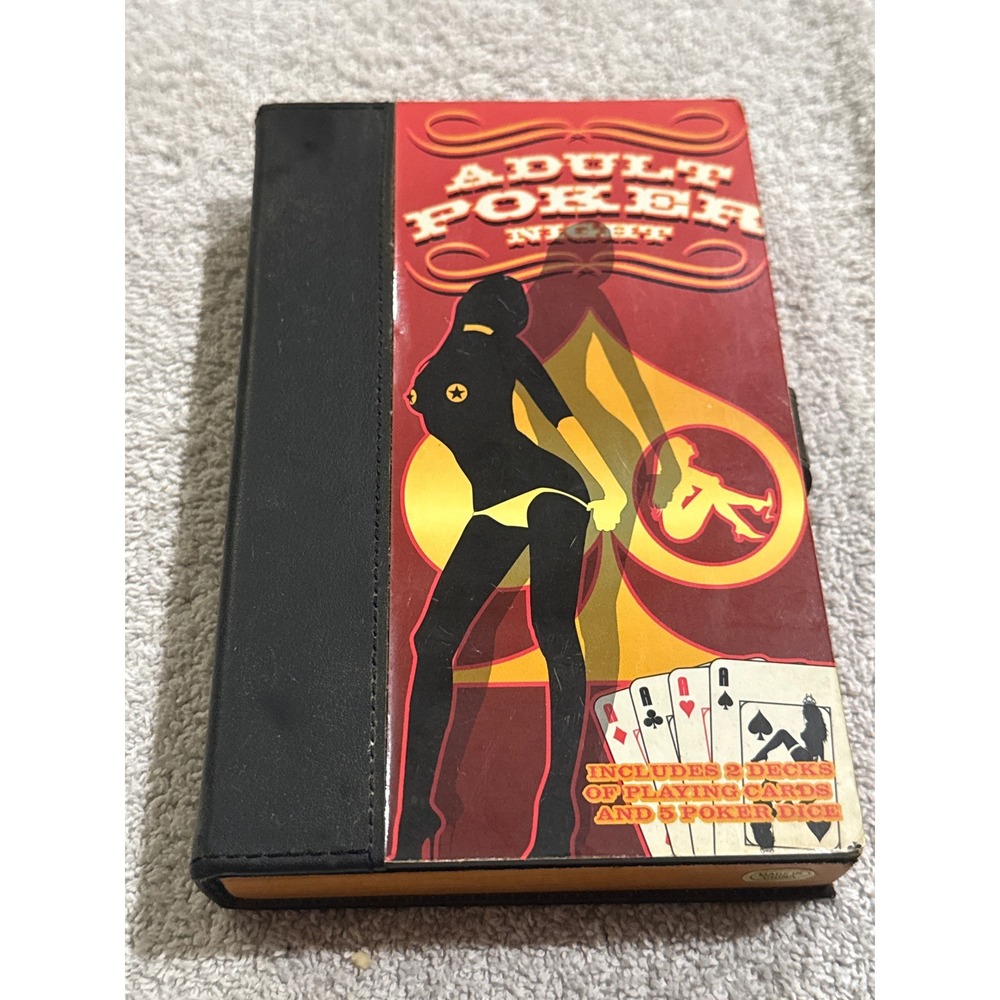 Adult Poker Night Travel Set 2 Decks Playing Cards 5 Poker Dice Leather Case